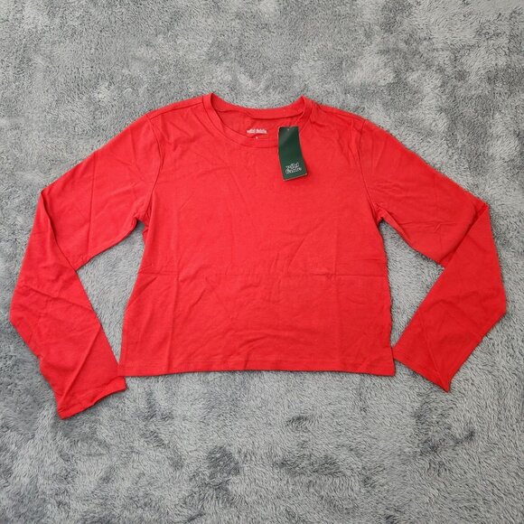 3/$20 Wild Fable T-Shirt Womens S Red Long-Sleeve Cropped Solid Crop Top Cotton - Picture 2 of 10